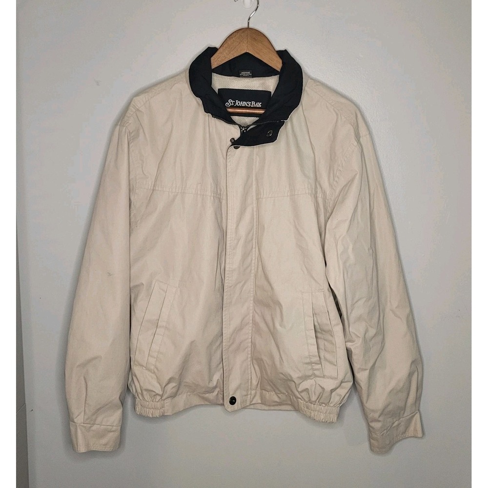 St. John's Bay Tan Vintage Windbreaker Bomber‎ Jacket Men's Medium 80s 90s *Flaw